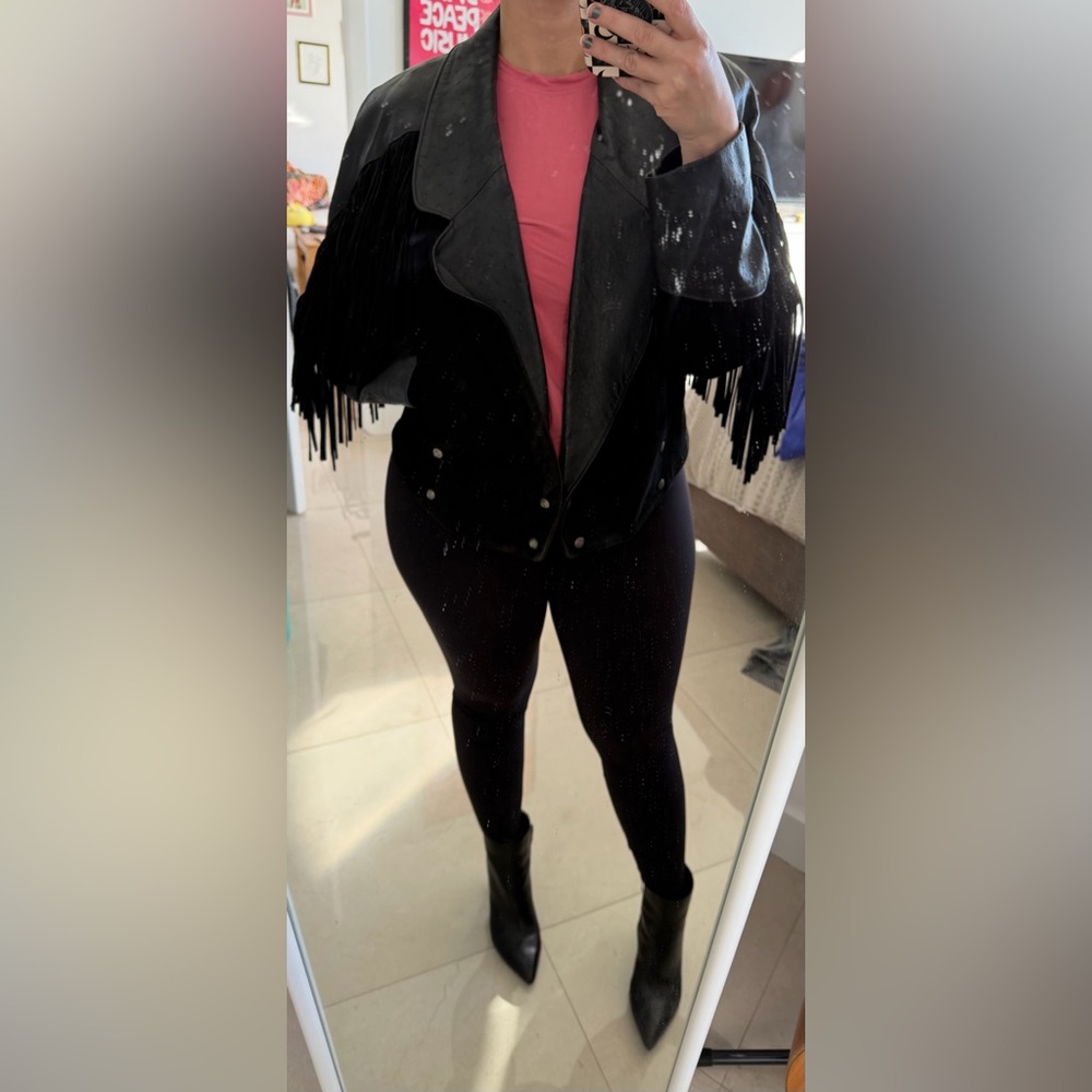 Outerwear by Phoenix Suede Fringed Ostrich Print Leather Vintage Ladies - Picture 12 of 14
